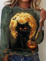 Casual Halloween Crew Neck Long Sleeve Blouse