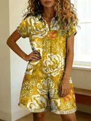 Women's Flower Print Casual Jumpsuit Shorts