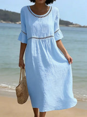 Hollow Out Half Sleeve High Waist Maxi Dress