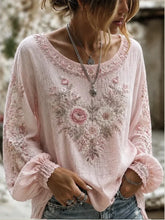 Lightweight Floral Print Crew Neck Long Sleeve Loose Women Blouse