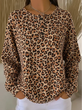 Women Casual Crew Neck Leopard Print Long Sleeve Sweatshirt