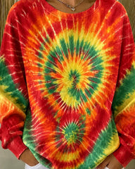 Women Crew Neck Spiral Tie-Dye Ombre Long Sleeve Casual Sweatshirt