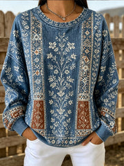 Bohemian Geometric Floral Print Crew Neck Sweatshirt