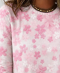 Pink Cherry Blossom Print Crew Neck Long Sleeve Top