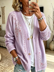 Women Spring/Fall Outerwear Casual Printing Floral Long Sleeve Jacket