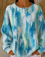 Casual Random Print Henley Collar Sweatshirt