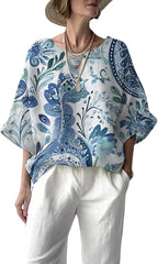 Floral Printed Boho Crew neck 3/4 Sleeve Blouse