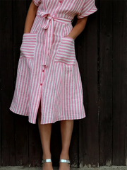 Women's Casual Retro Striped V?Neck Loose Casual Dress