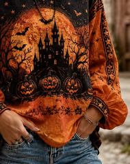 Women Halloween Casual Blouse Crew Neck Long Sleeve Printing Top