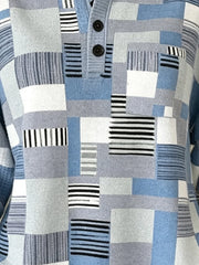 Casual Simple Geometric Henley Collar Long Sleeve Sweatshirt