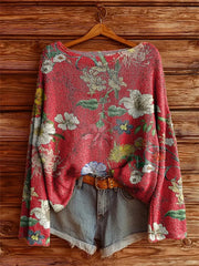 Women's Folk Flowers Art Pattern Print Casual Pullover Sweater