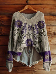 Women's Bohemian Floral Art Print Casual Pullover Sweater Share on Facebook