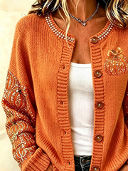 Women Pumpkin Pattern Long Sleeve Comfy Vintage Printing Cardigan