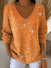 Women Cotton Random Print Long Sleeve Comfy Casual Printing Sweater