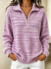 Casual Striped Geometric Half Open Collar Long Sleeve Sweatshirt