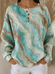 Casual Abstract Henley Collar Long Sleeve Sweatshirt