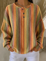 Vintage Casual Abstract Henley Collar Long Sleeve Sweatshirt