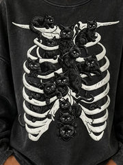 Casual Cat Crew Neck Long Sleeve Sweatshirt