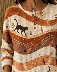 Vintage Casual Leaf Henley Collar Long Sleeve Sweatshirt
