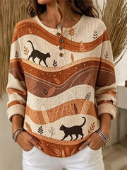 Vintage Casual Leaf Henley Collar Long Sleeve Sweatshirt