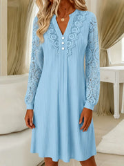 Women Abstract Graphic Spring/Fall Split Joint Dress V Neck Long Sleeve Shirt Dress A-Line Dress