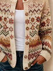 Women Casual Abstract Long Sleeve Comfy Vintage Printing Cardigan