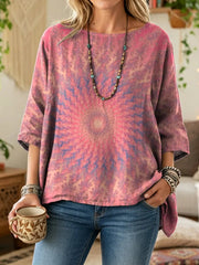 Ethnicity Kaleidoscope Women's Art Print Casual 3/4 Sleeve Cotton Top