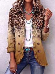 Bold Boho Leopard & Teal Ruffle Blazer Jacket