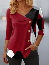 Women's Long Sleeve T-shirt Spring/Fall Red Abstract Printing V Neck Daily Going Out Casual Top