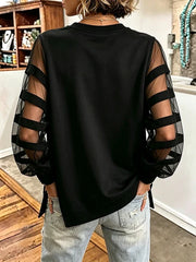 Elegant Casual Black Mesh Panelled Sweatshirt