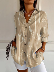 Women Casual Retro Minimalist Fish Art Print Long Sleeve Shirt