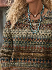 Women Ethnic Simple Long Sleeve Comfy Casual Printing Sweater