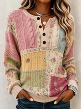 Women Floral Crew Neck Printing Casual Spring/Fall Long Sleeve Sweater