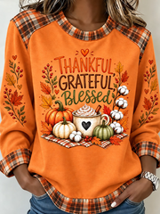 Casual Plaid Crew Neck Long Sleeve Sweatshirt