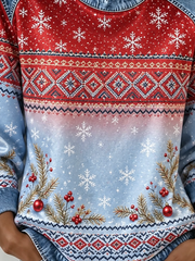 Casual Snowflake Crew Neck Long Sleeve Sweatshirt