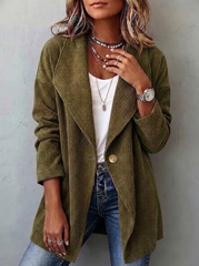 Single Button Casual Corduroy Jacket With Oversized Lapels