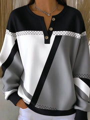 Casual Abstract Graphic Henley Collar Long Sleeve Sweatshirt