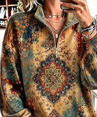Casual Ethnic Geometry Half Open Collar Long Sleeve Sweatshirt