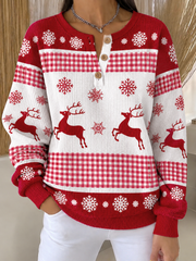 Vintage Christmas Henley Collar Long Sleeve Sweatshirt