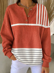 Vintage Casual Abstract Henley Collar Long Sleeve Sweatshirt