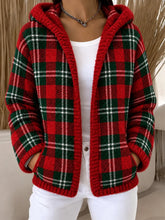 Women Casual Winter Outerwear Vintage Plaid Long Sleeve Hoodie Jacket