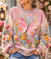 Women Casual Butterfly Floral Art Printed Sweatshirt