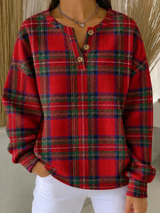 Vintage Regular Fit Casual Henley Collar Sweatshirt