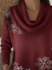 Women Christmas Printing Spring/Fall Casual Long Sleeve Cowl Neck Sweater