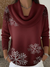 Women Christmas Printing Spring/Fall Casual Long Sleeve Cowl Neck Sweater