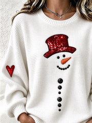Casual Christmas Snowman Crew Neck Long Sleeve Sweatshirt