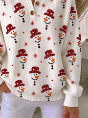 Vintage Christmas Snowman Henley Collar Long Sleeve Sweatshirt