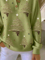 Vintage Christmas Henley Collar Long Sleeve Sweatshirt