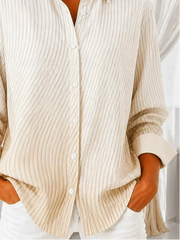 Women Abstract Casual Shirt Shirt Collar Long Sleeve Buckle Top