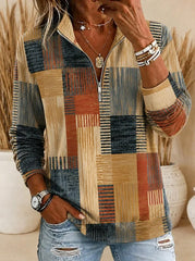 Casual Abstract Shawl Collar Long Sleeve Sweatshirt